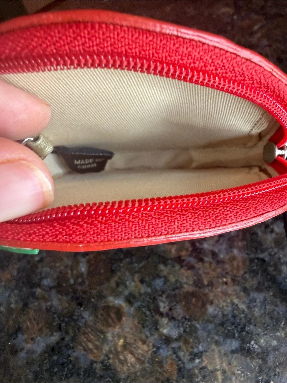 Rare Vintage Coach Red Patent Apple Wristlet Key & Card Holder with Green Leaf
